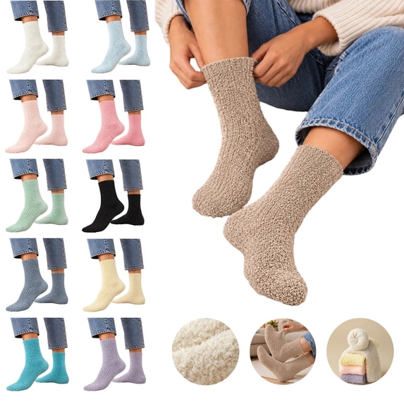 MKOSPLRT Winter Warm Home Sleeping Socks for Ladies Brown Plush Thick Flannel Fleece Mid‑Calf Floor Socks Cozy Fluffy Casual House Socks Night Rest Indoor Lounging