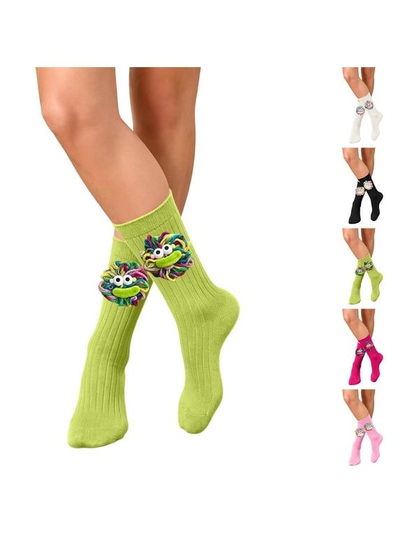 Women’s Funny Ugly‑Cute Mid‑Calf Cotton Socks,Green Cute Knitted Braid, Soft Breathable Casual Socks for Daily Wearing, Party Holiday Occasions