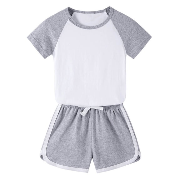 MKOSPLRT Workout Sets for Kid 12M-11Y Color Block Running Outfits Short Sleeve Raglan Shirts Waist Track Shorts Sports Outfits