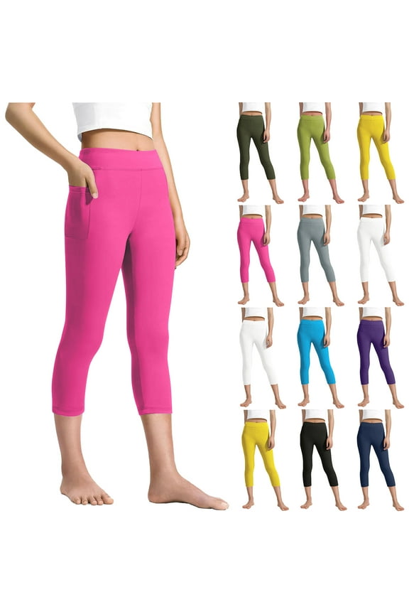 Yoga Capri Leggings for Girl 2-13 Years High Waist Solid Workout Sporty Leggings Solid Slim Fit Stretchy Capris with Pocket