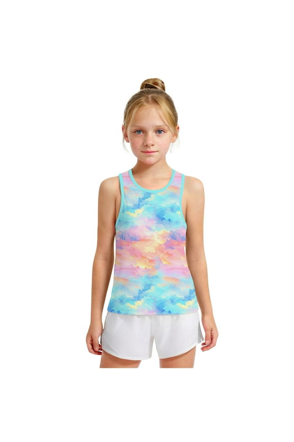 Yoga Tank Tops for Kid 3-15 Years Sleeveless Tie Dye Vests Crewneck Loose Fit Tanks Lounge Workout Tanks for Boy Girl Kids Clothes