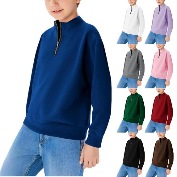 MKOSPLRT Zip Mock Neck Sweatshirts for Boy 5-14Y Long Sleeve Solid Pullover Tops Casual Half Zip Sweat Shirts Loose Fall Sweatshirts
