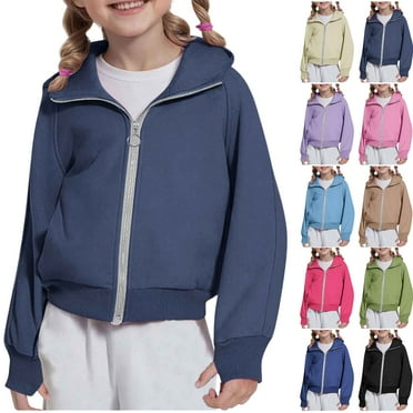 MKOSPLRT Zip Up Hoodies for Girl Long Sleeve Raglan Sweat Shirts Solid Fleece Lined Cropped Jacket Coats with Thumb Holes