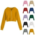 thumbnail image 1 of MKOSPLRT Zip Up Hoodies for Girl Solid Cropped Jacket Long Sleeve Casual Athletic Coats Lightweight Y2K Jacket Coats with Pocket, 1 of 10