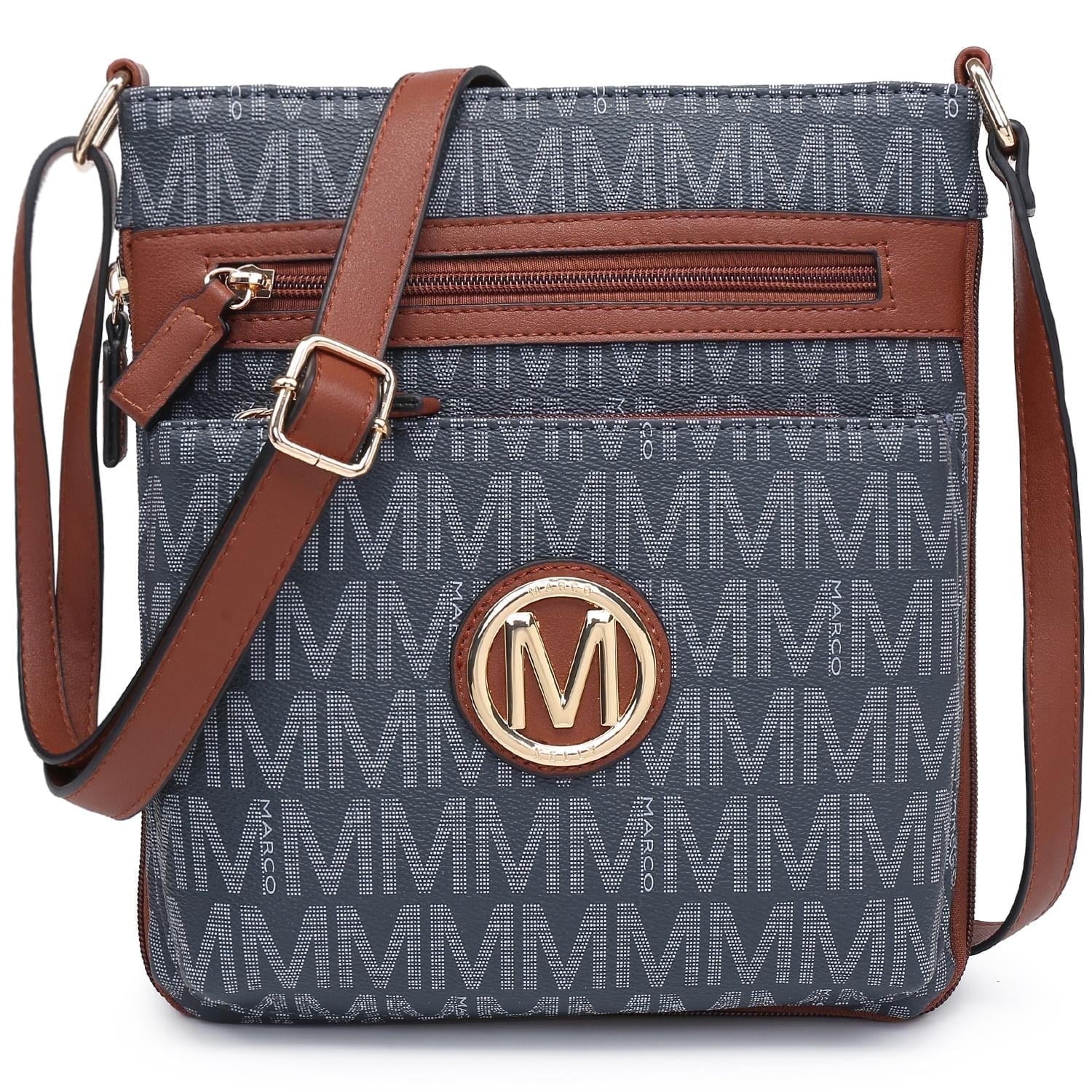 MKP COLLECTION Crossbody Bags Purses for Women Trendy Multi Pockets Monogram Zip Shoulder Bags Ladies PU Leather Handbag