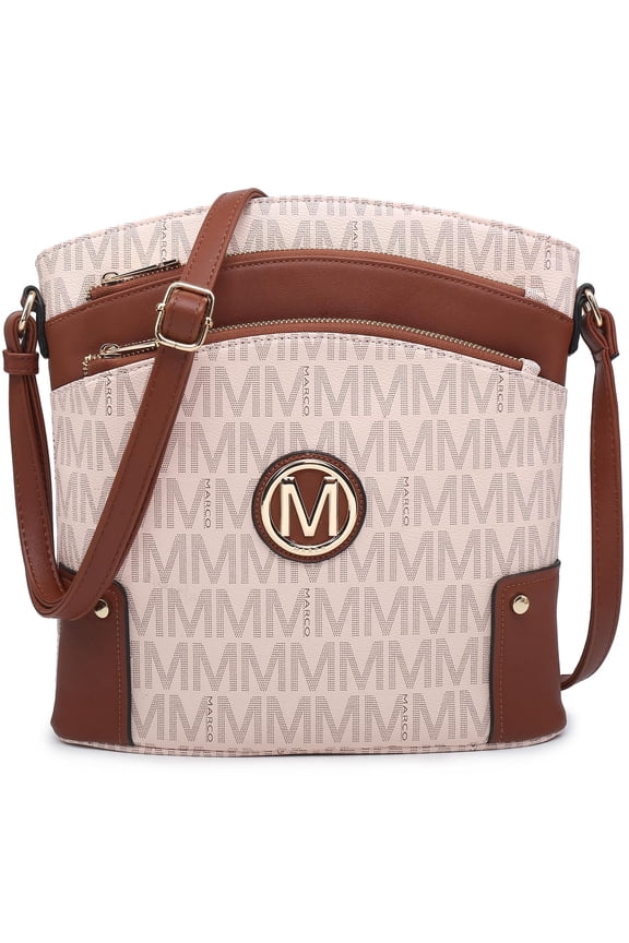 COLLECTION Crossbody Bags Purses for Women Trendy Multi Pockets Monogram Zip Shoulder Bags Ladies PU Leather Handbag