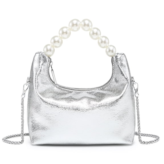 JULIE FERRARO Pearl Handle Evening Clutch Purse for Women with Detachable Chain Strap
