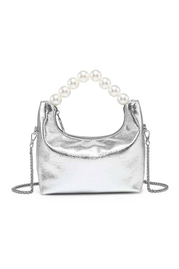 Pearl Handle Evening Clutch Purse for Women with Detachable Chain Strap