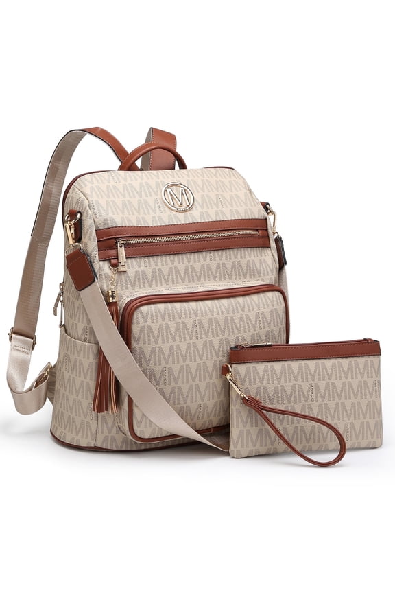 Women Fashion Backpack Versatile Travel Shoulder Bags Handbag Set with Tassel (2pcs)