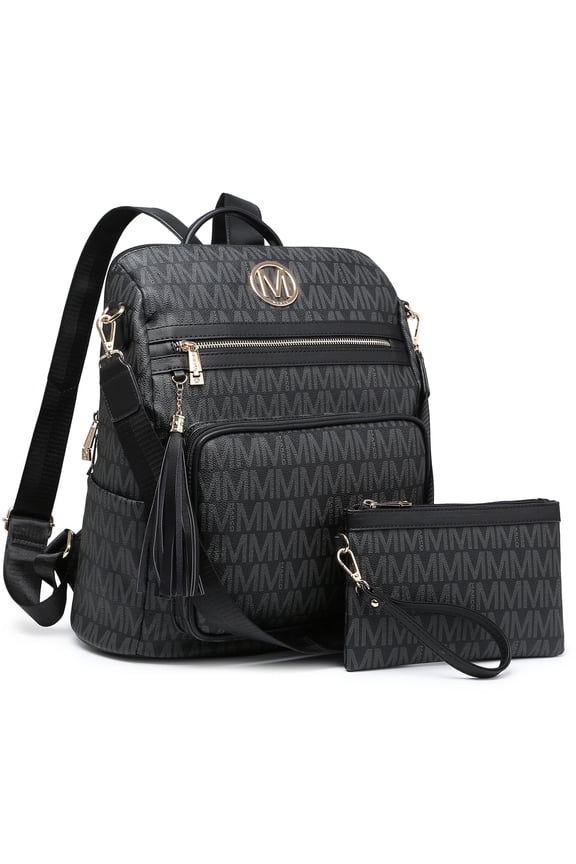 Women Fashion Backpack Versatile Travel Shoulder Bags Handbag Set with Tassel (2pcs)