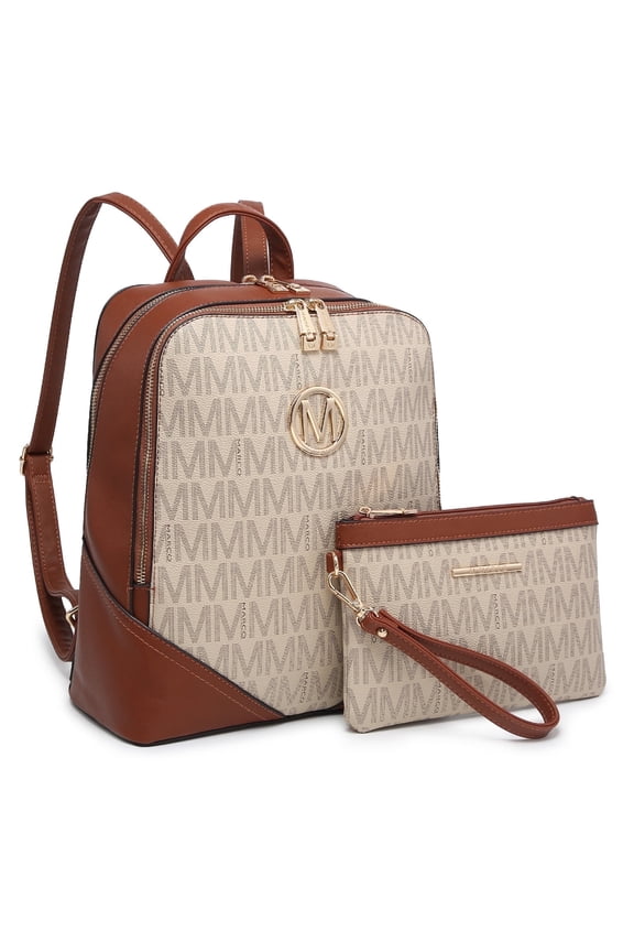 Women Fashion Backpack Purse Set with Double Zipper