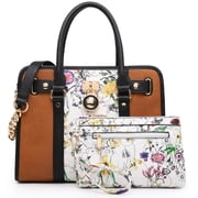 JF Women Satchel Two tone Handbags Purses Top Handle Tote with Wallet 2pcs Bag Set