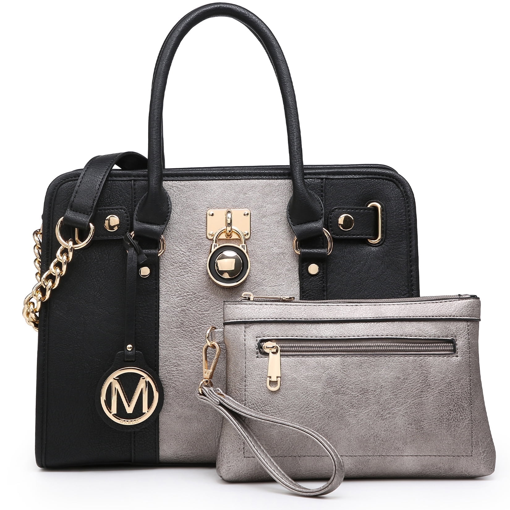MKP Women Satchel Two tone Handbags Purses Top Handle Tote with Wallet 2pcs Bag Set