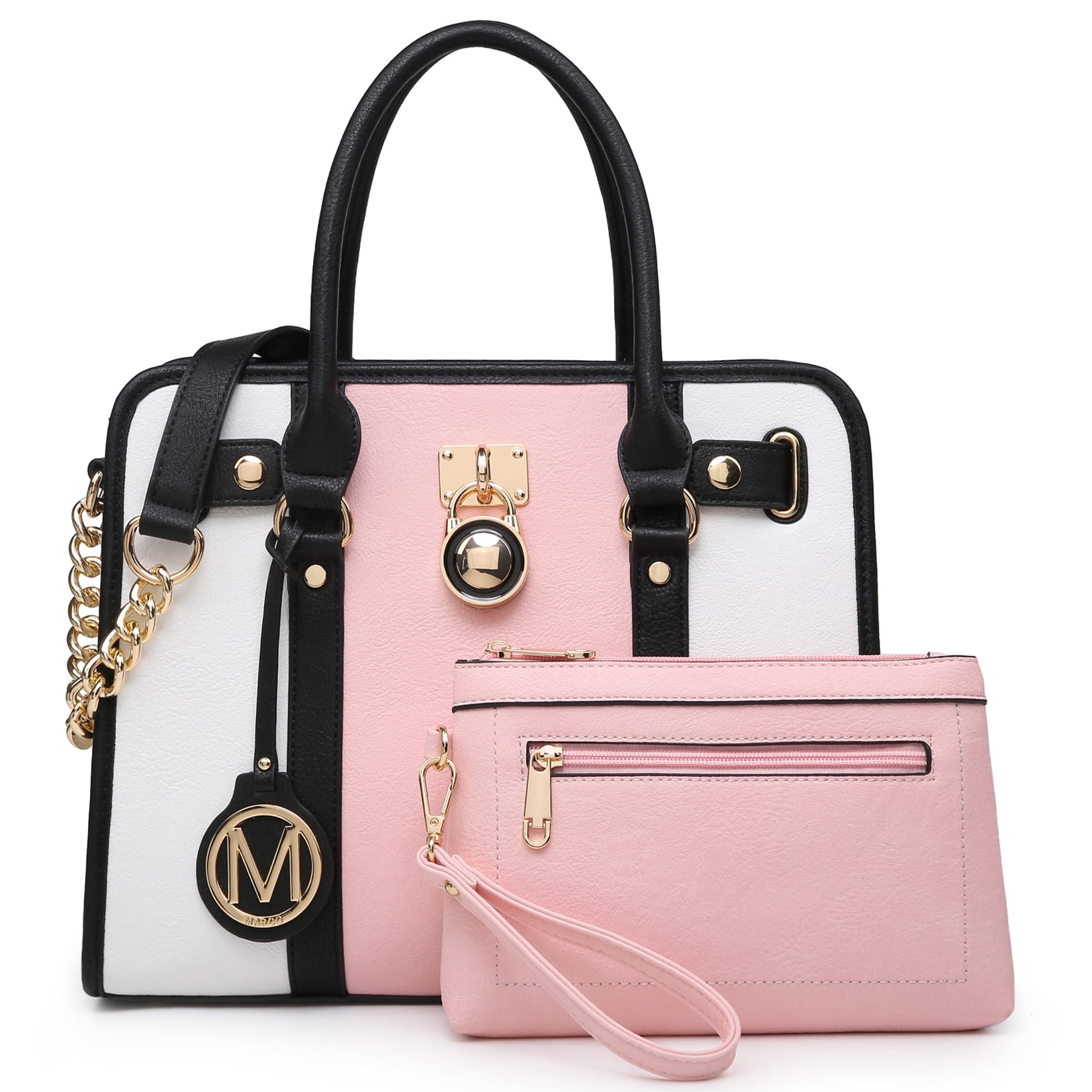 MKP Women Satchel Two tone Handbags Purses Top Handle Tote with Wallet 2pcs  Bag Set 