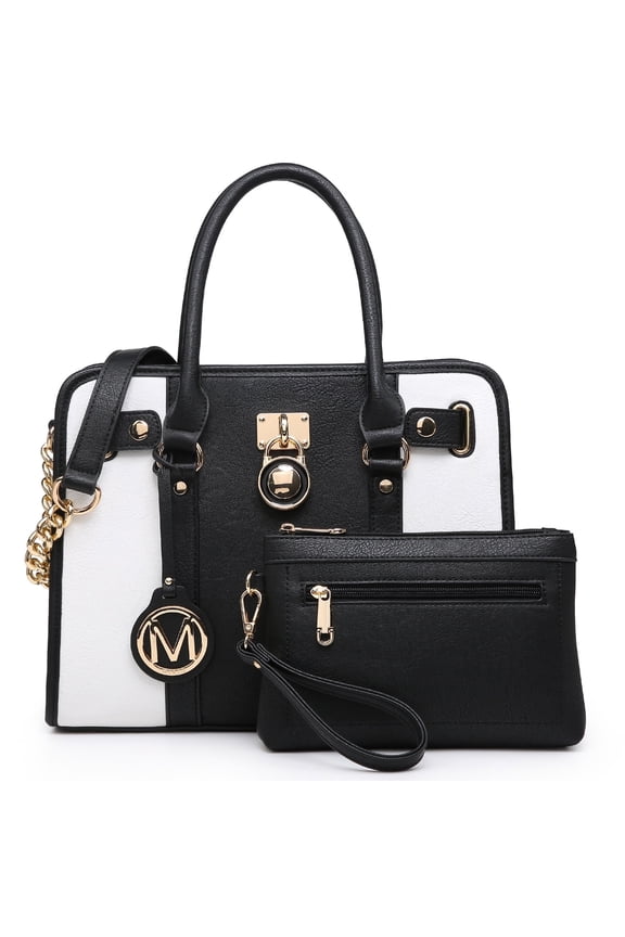 Women Satchel Two tone Handbags Purses Top Handle Tote with Wallet 2pcs Bag Set