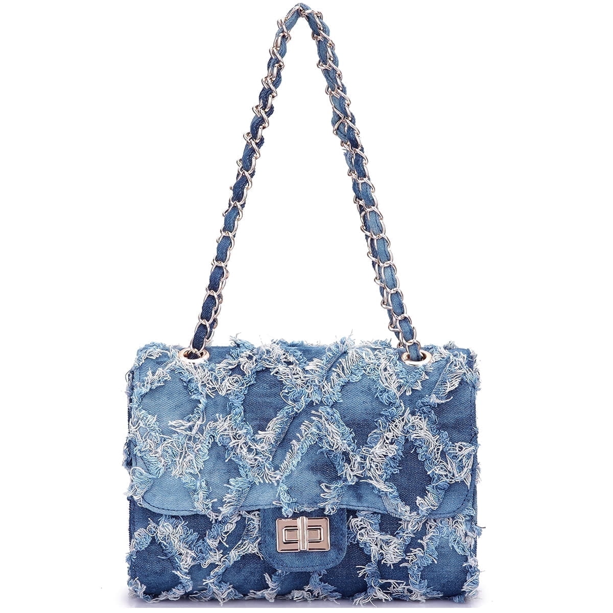 MKP Women Small Quilted Crossbody Shoulder Bag Casual Jean Denim Purse with Chain Strap