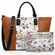 Women Two Tone Handbags Fashion Shoulder Bag Work Tote Satchel Purses 2pcs Set