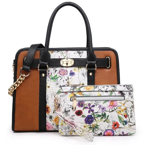 MKP Womens Satchel Female Handbags Two Tone Vegan Leather Shoulder Bag with Wallet 2pcs Set