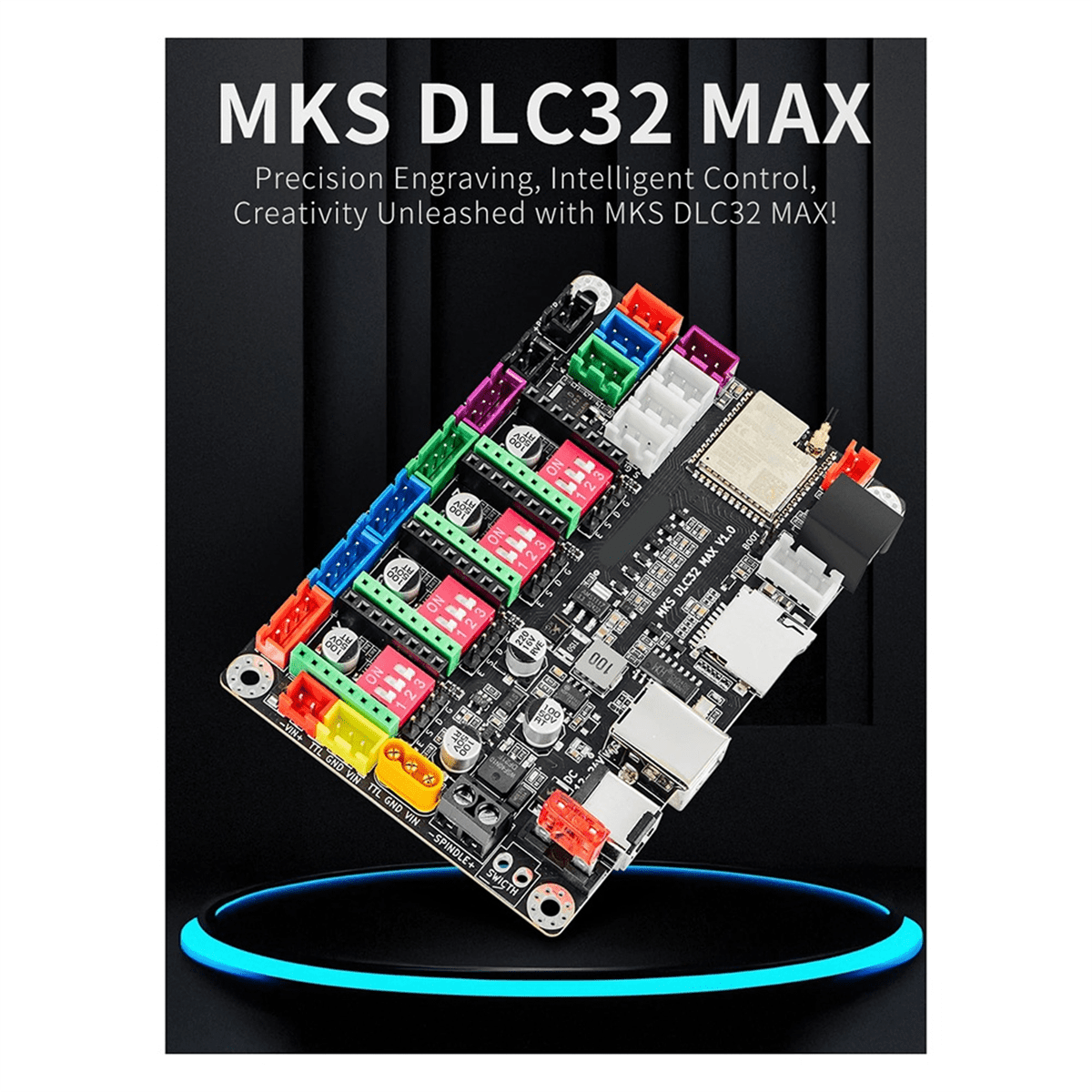 MKS DLC32 MAX CNC Router Board Laser Engraving Machine 4- Controller Woodwork Laser Engraver Motherboard,1 x DLC32 MAX Motherboard 4 x Driver module,Black