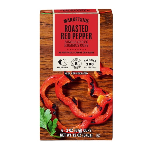 Marketside Roasted Red Pepper Hummus Cups, Gluten-Free, Allergen-Free, 6 Pack