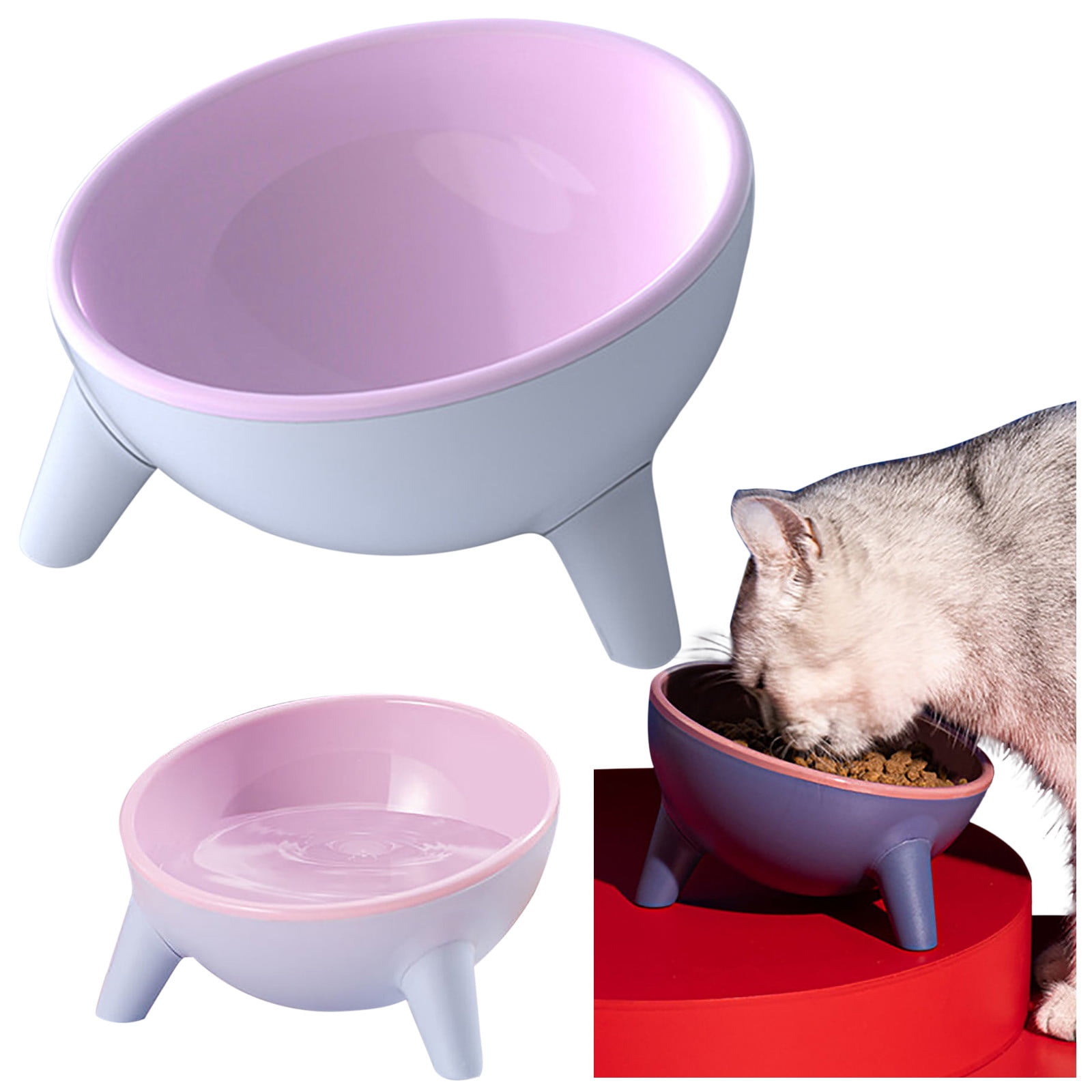 MKSJFdge Pet Cat Dog Antitipping Slow Feed Protect Spine Water Food