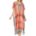 thumbnail image 1 of MKY Astryd Women's Flowy Maxi Long Caftan Dress Cover Up with Rhinestone - Ethnic Red - One Size Regular, 1 of 5