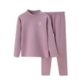 thumbnail image 1 of MKndvns Autumn And Winter Children's Warm Underwear Set Velvet Baby Big Children Long Sleeve Boy And Girls Neck Home Wear Casual Purple 10-11 Years, 1 of 3