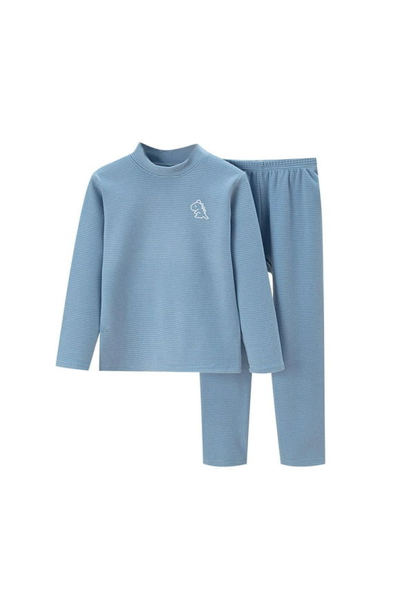 Autumn And Winter Children's Warm Underwear Set Velvet Baby Big Children Long Sleeve Boy And Girls Neck Home Wear Daily Blue 18-24 Months