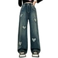 thumbnail image 1 of MKndvns Kids Girls Jeans Distressed Elastic Waist Baggy Denim Wide Leg Pants Trousers Leisure Light Blue 14-15 Years, 1 of 9