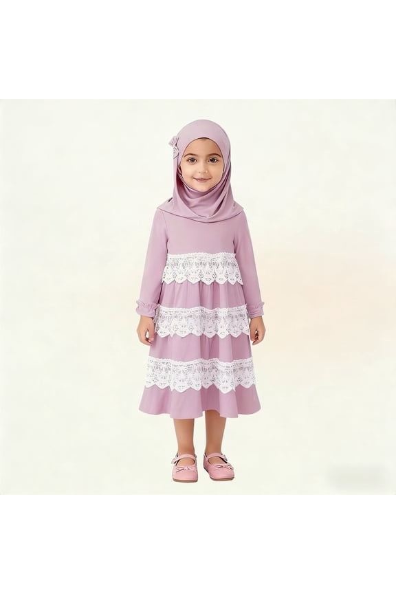 Outfit Set for Baby Girls' Abaya With Hijab Robe Burka Maxi Little Kid Toddler Girl Dresses