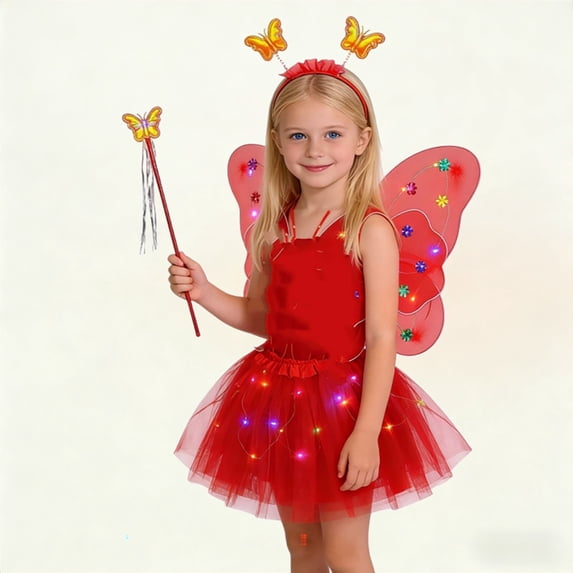 MKndvns Outfit Set for Glowing Fairy For Girls With Light Up WFloral Four Piece Dress Up Play