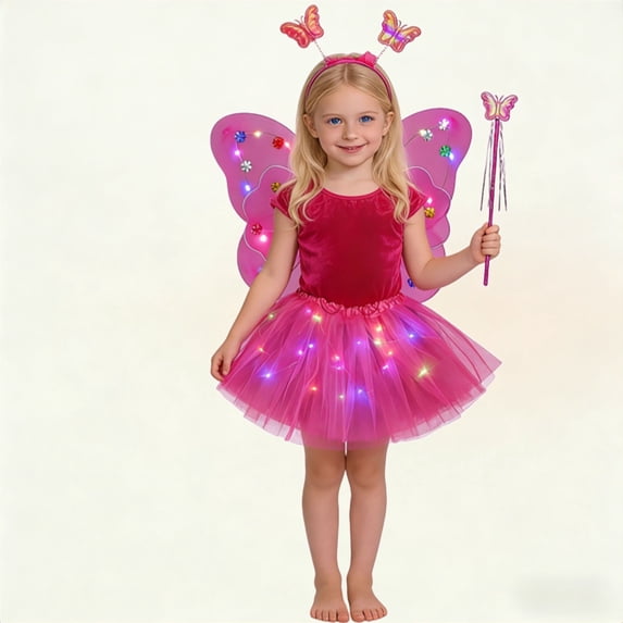 MKndvns Outfit Set for Glowing Fairy For Girls With Light Up WFloral Four Piece Dress Up Play