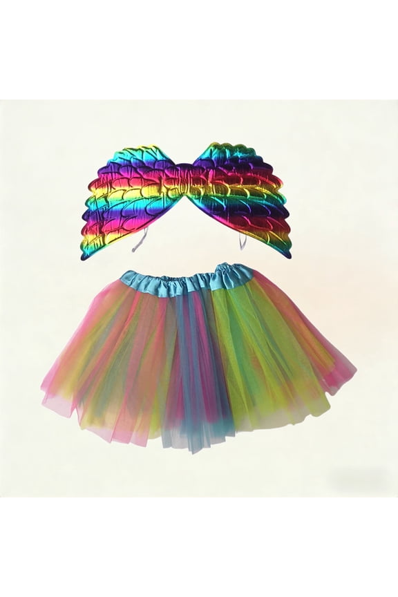Outfit Set for Kids Girls Ballet Skirts Party Rainbow Dance Skirt With Wing Outfits