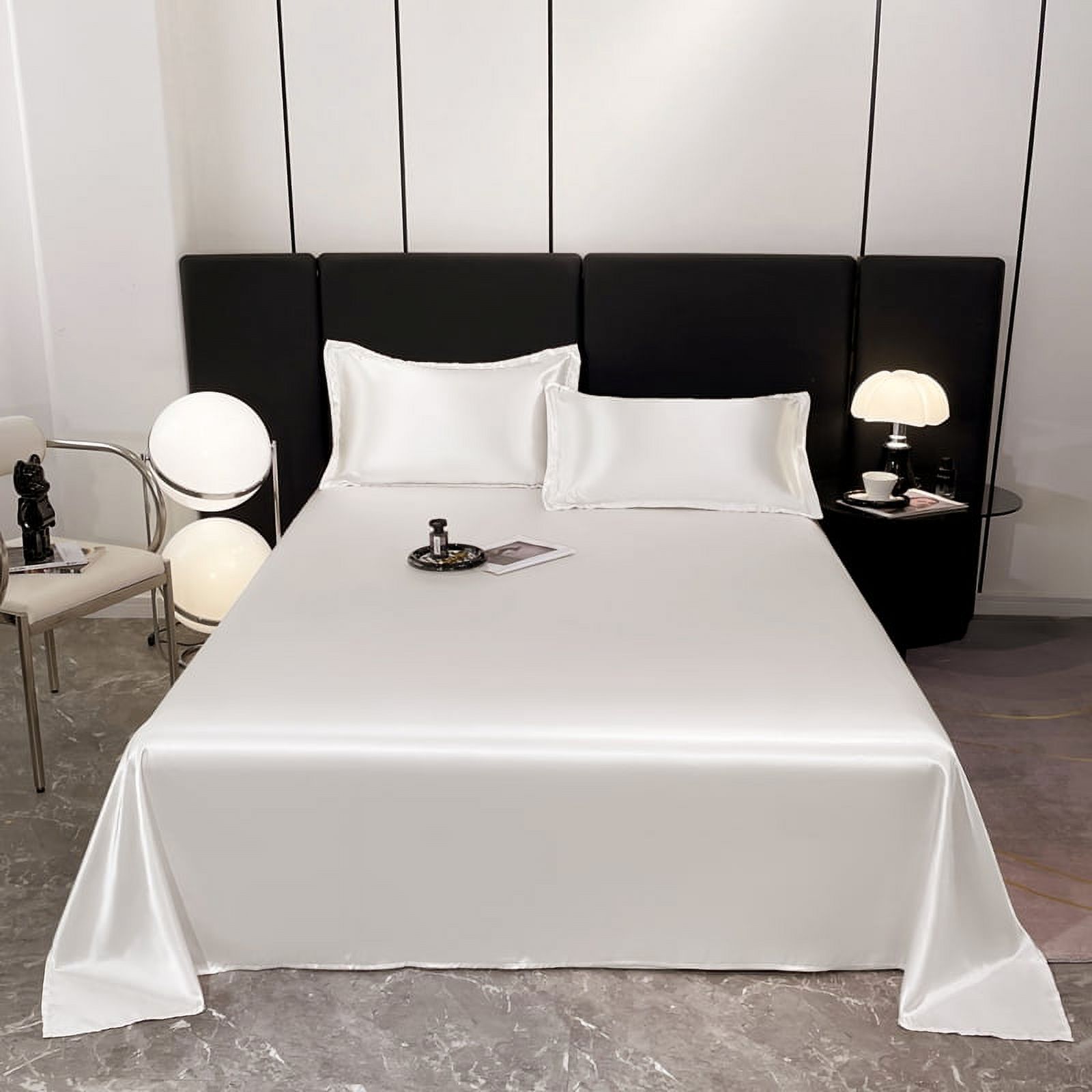 ML 1 Pc Bed Sheet 4 Color Plain Dyed Satin Polyester Flat Sheets Queen King  Sabanas Cama 90 Single  Ice Cool Fabric Sheets
