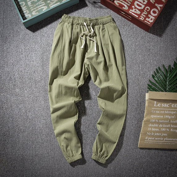 ML Cotton Linen Harem Pants Men Solid Elastic Waist Streetwear Joggers New Baggy Drop-crotch Pants Casual Trousers Men Running