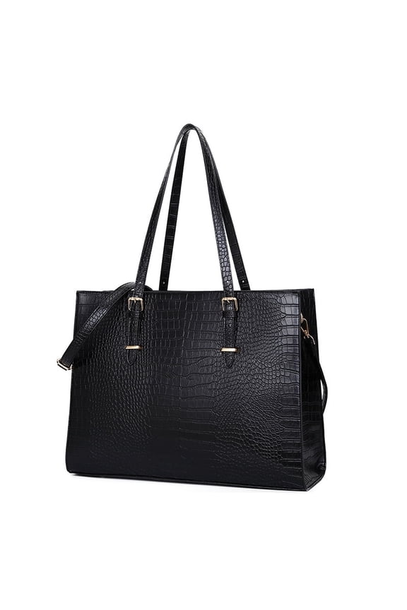 Laptop Bag for Women PU Tote Bag Crocodile Lightweight Business Office Handbag Work Bag Waterproof Shoulder Briefcase