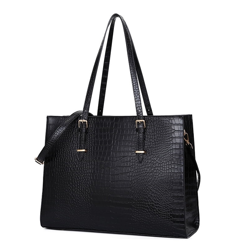 LAATIKUI Laptop Bag for Women PU Tote Bag Crocodile Lightweight Business Office Handbag Work Bag Waterproof Shoulder Briefcase