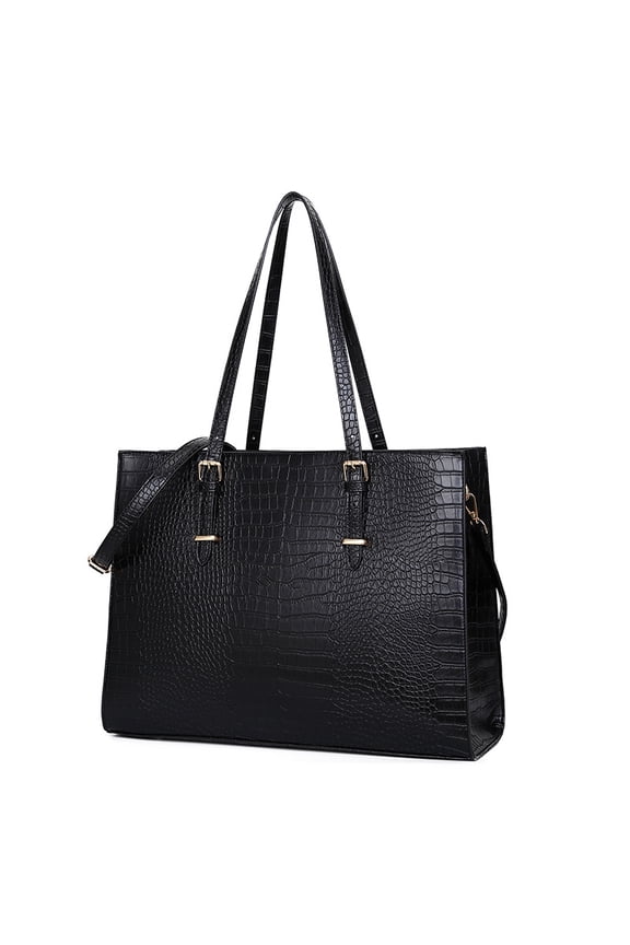 Laptop Bag for Women PU Tote Bag Crocodile Lightweight Business Office Handbag Work Bag Waterproof Shoulder Briefcase