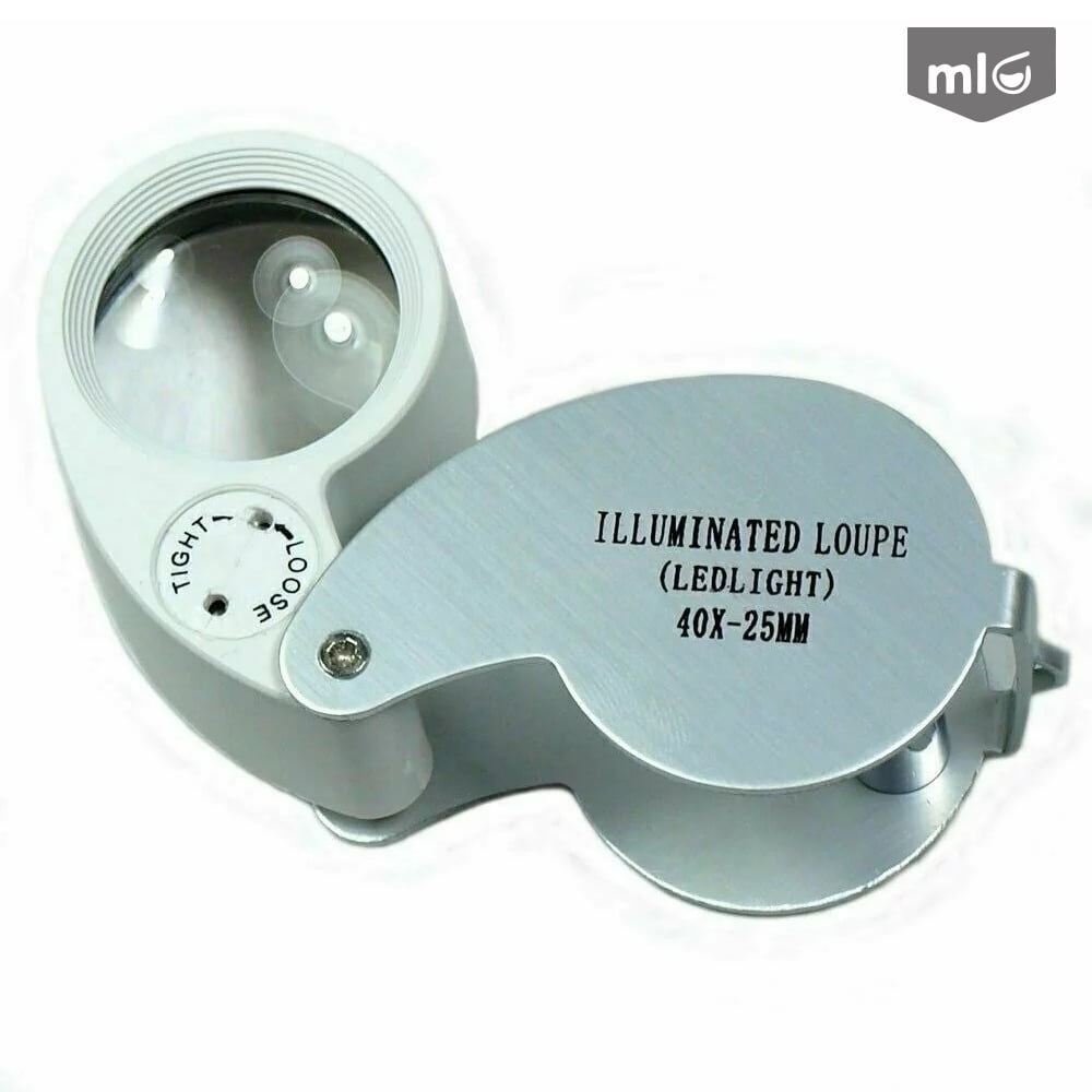 ML Illuminated Jewelers Loupe Foldable Magnifier with LED Light - 40X Metal Pocket Loupe Magnifying Glass Eye Lens for Close Work Jewelry, Watches Repair, Gems Stones