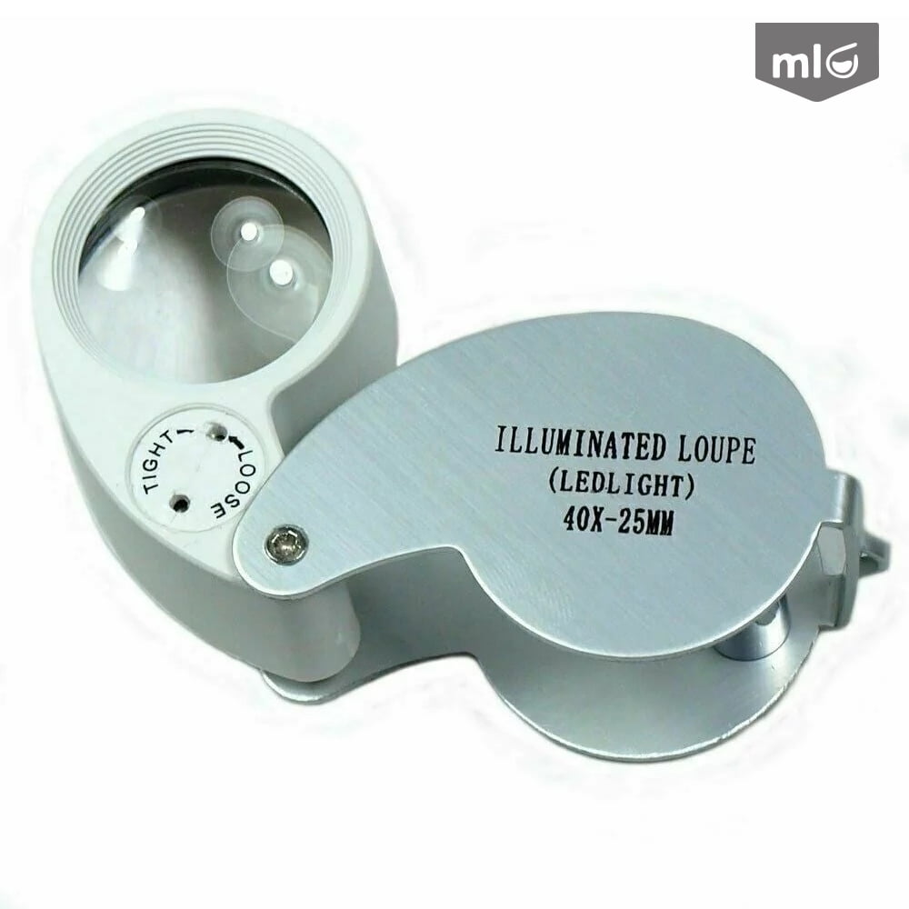 Tm-home 40x Full Metal Illuminated Jewelers Loupe Magnifier with Folding Design, Pocket Magnifying Glass with LED Light (LED Currency Detecting/