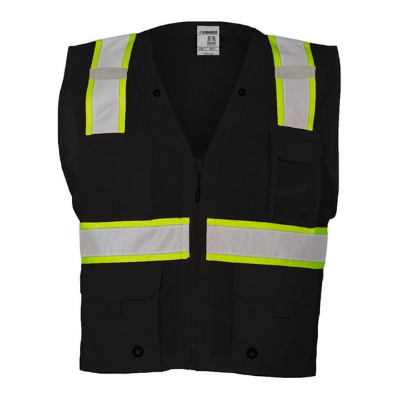ML Kishigo B68429179 Mesh Enhanced Visibility Multi-Pocket Vest, Black & Lime - 4XL & 5XL