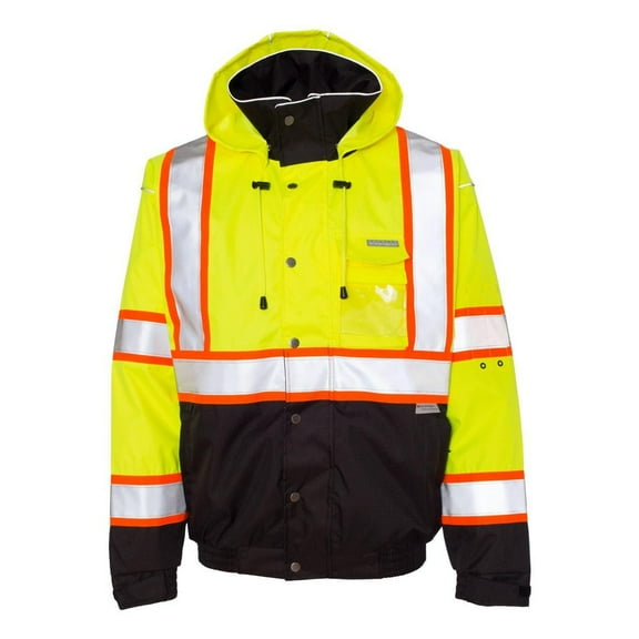 Hi-Vis Bomber Jacket, Polyester, Class 3 Type R, Lime/Black, 2XL