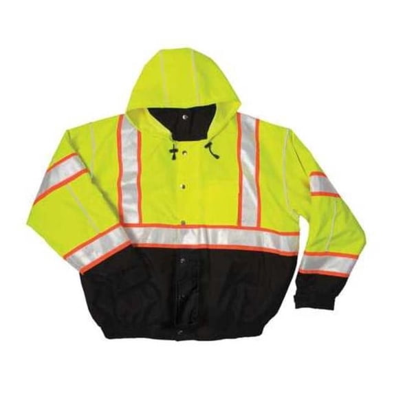 Kishigo Hi-Vis Bomber Jacket, Polyester, Class 3 Type R, Lime/Black, M JS119-M