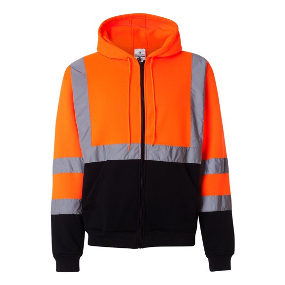 ML Kishigo Men's Hi-Vis Hooded Full-Zip Sweatshirt, Style JS102