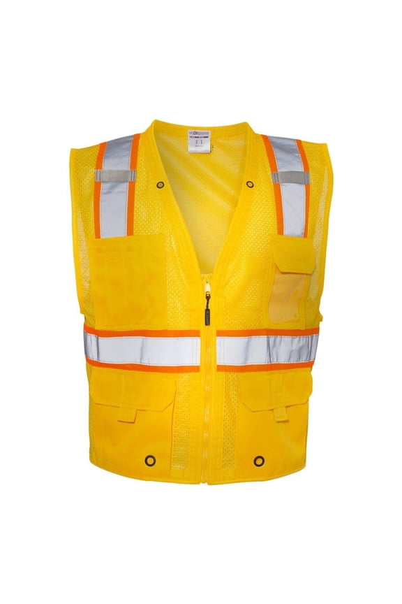 Mesh Enhanced Visibility Multi-Pocket Vest B100-107 Yellow/ Orange - B106 S/M