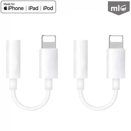 ML Lightning to 3.5mm Headphone Jack Headset Adapter with Accessories Included, Black, 2 Count