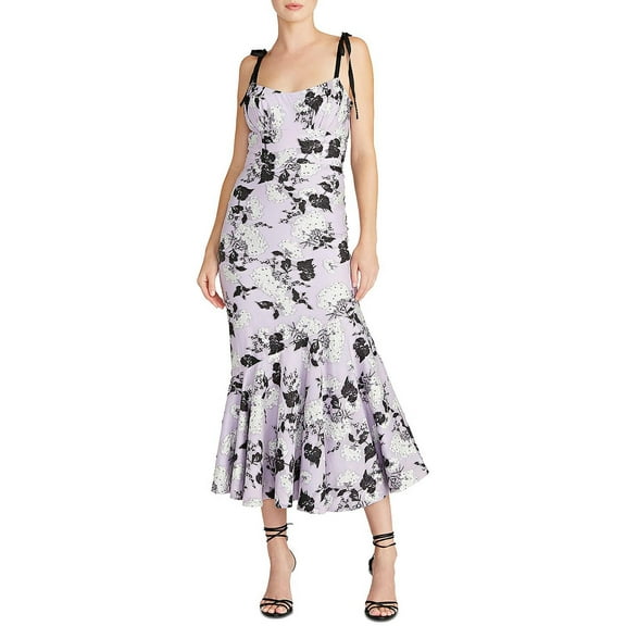 ML Monique Lhuillier Womens Asymmetric Flounce Midi Dress