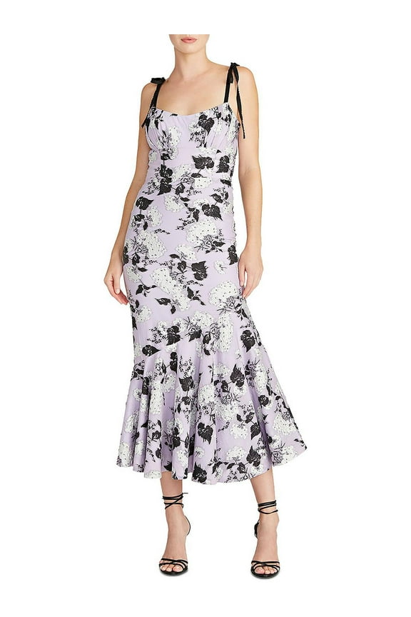 ML Monique Lhuillier Womens Asymmetric Flounce Midi Dress