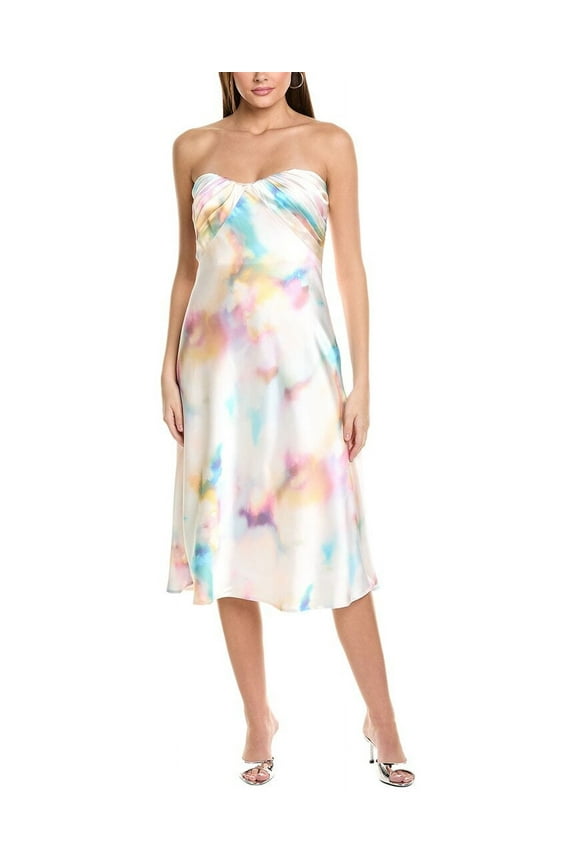 ML Monique Lhuillier womens Annika Satin Midi Dress, 10, White