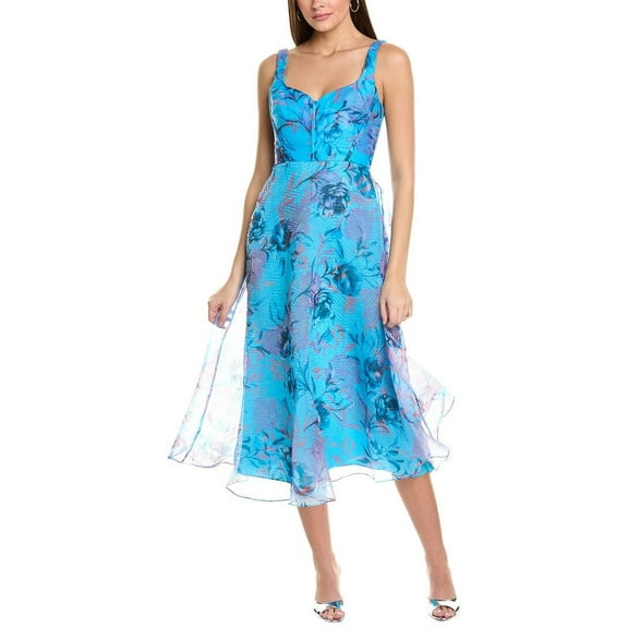 ML Monique Lhuillier womens Elodie Organza Midi Dress, 0, Blue